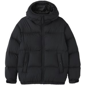 MUJI Men's Lightweight Down Black Hooded Jacket, Large, Retail $189.90 USD